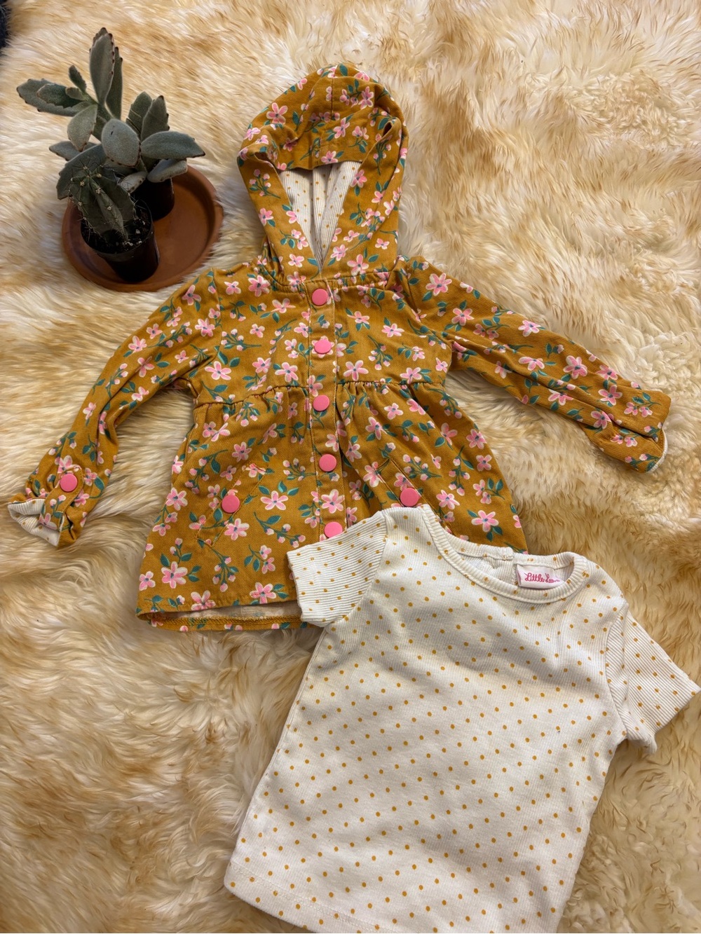 18 months Girls Floral Hooded Jacket & Dot Tee Set - Mustard Floral